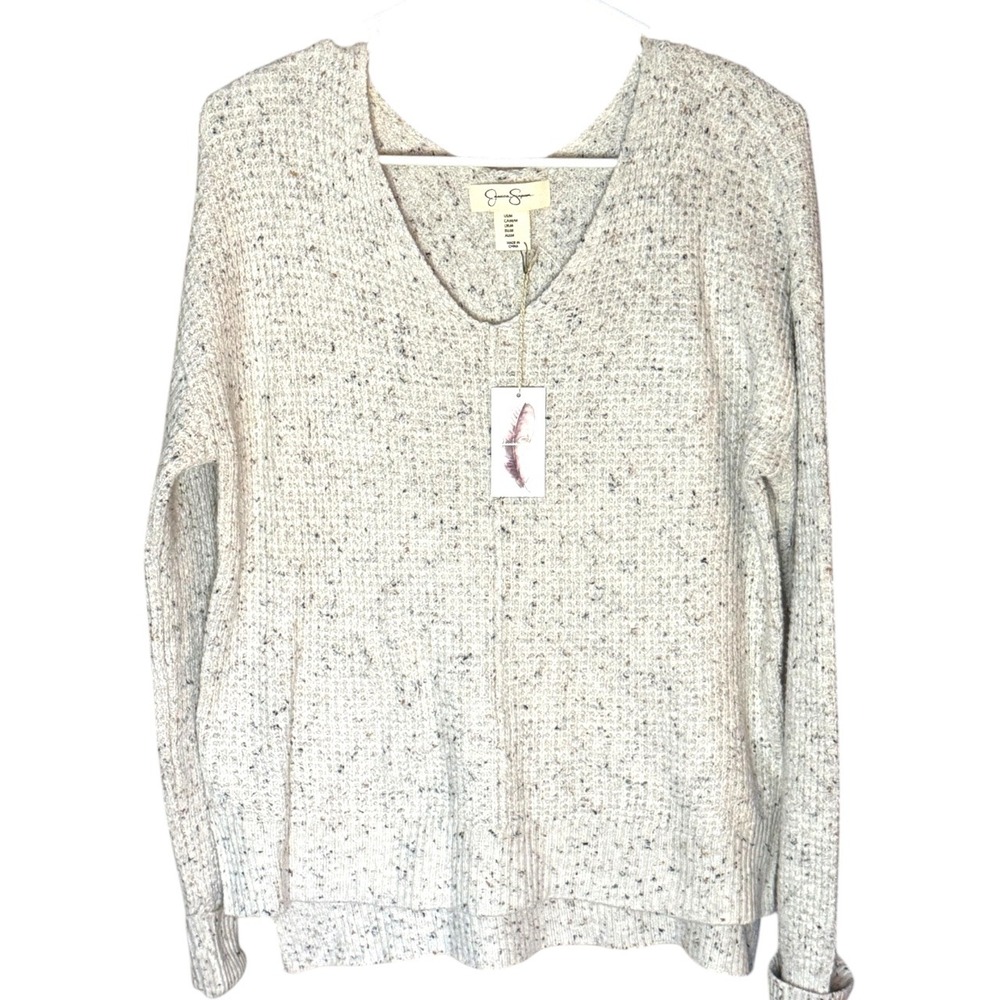 Jessica Simpson Womens V-Neck Heathered Knit Sweater - Cream - Medium - NWT